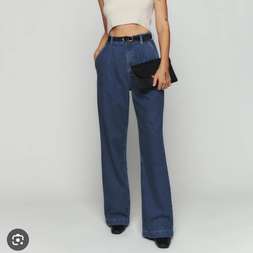 Reformation Wide-Leg High Rise trouser Jean denim pleated front
